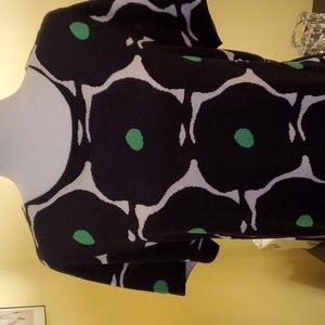 DIANE VON FURSTENBERG DRESS, size large, short sleeve, knit, geometric, black